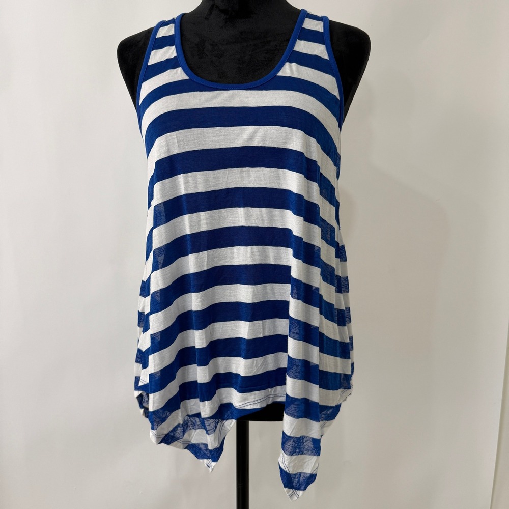 No Boundaries Striped Racerback Tank Top‎ Juniors M Blue White Burnout Sharkbite